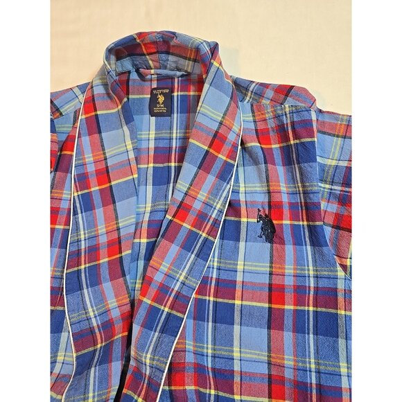 US Polo Assn Logo Robe Men Multicolor Plaid Red Blue 100% Cotton Pocket Size S/M - Picture 16 of 16